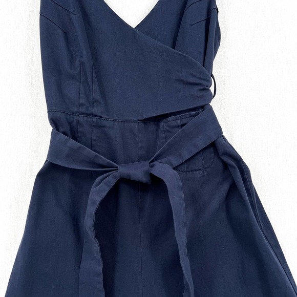 ANTHROPOLOGIE CHINO Jumpsuit Womens 2 Navy Blue Wrap Sleeveless Wide Leg Pockets - Picture 8 of 16